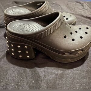 Croc siren black studded platform clog heels